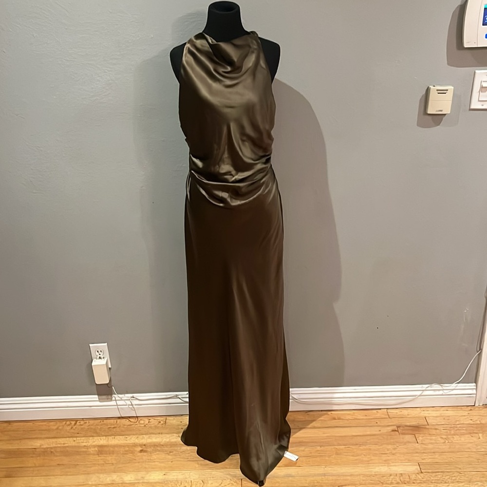 NEW NWT Reformation Anaiis Silk Dress High Neck Open Back Maxi Dress Morel Brown - Picture 4 of 13